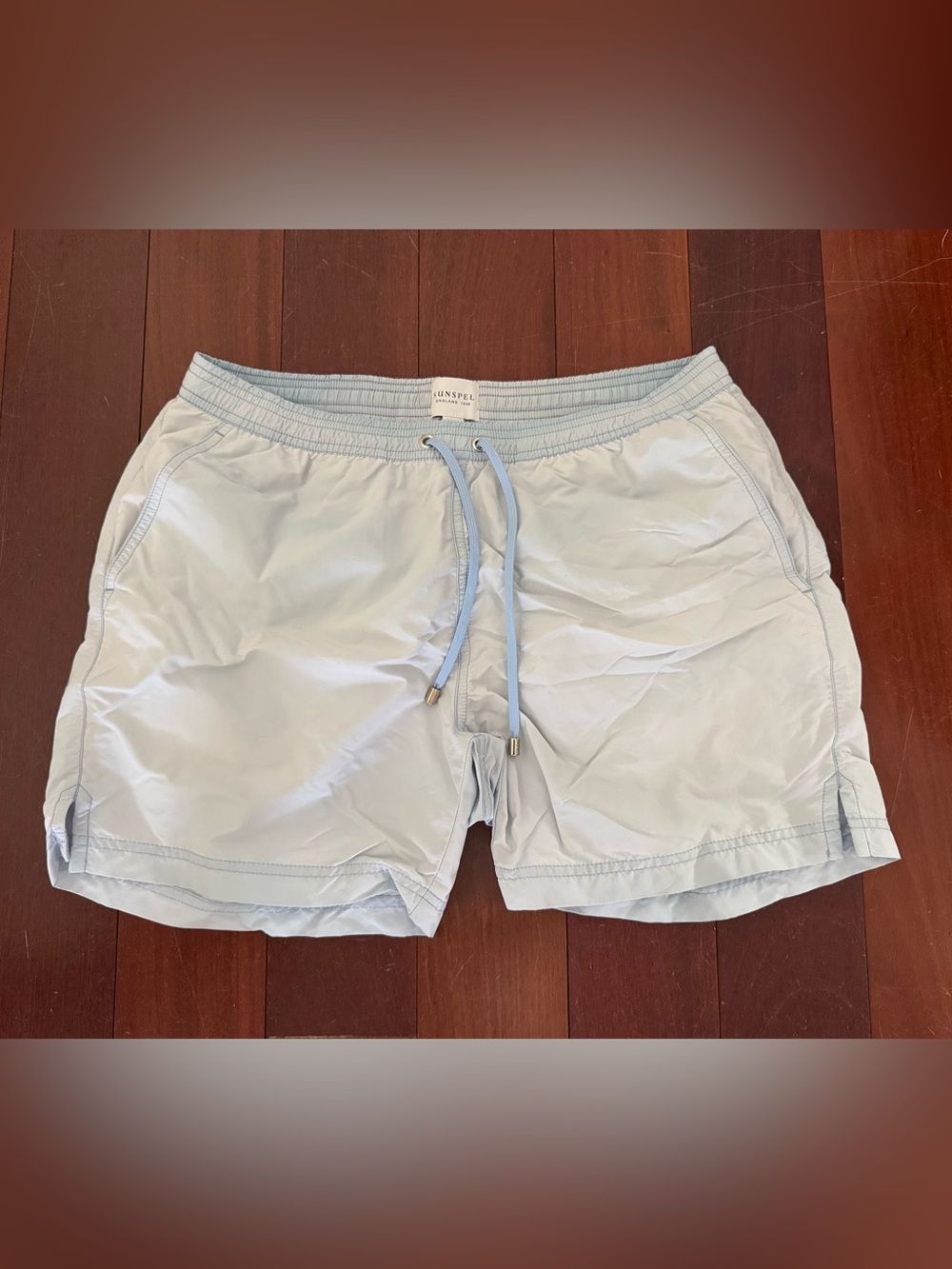 Sunspel Light Blue Men’s Swim Trunks with Drawcord (size medium)